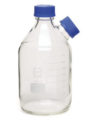 Botella de solvente transparente para HPLC con 2 entradas, 2 L y rosca GL45