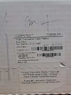 Pipeta pasteur de vidrio desechable Corning 7095B-5X paquete a granel 200/paquete pipeta